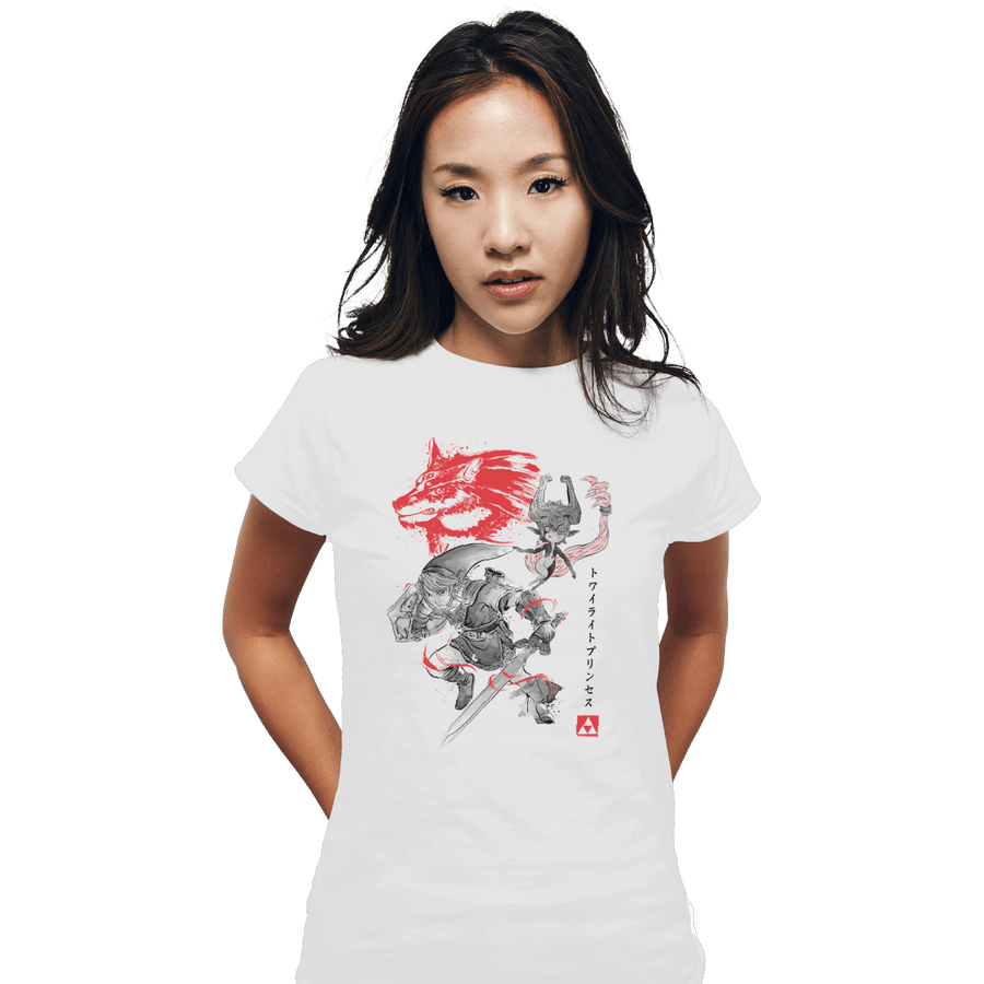 Shirts Fitted Shirts, Woman / Small / White Twilight Wolf Sumi-e
