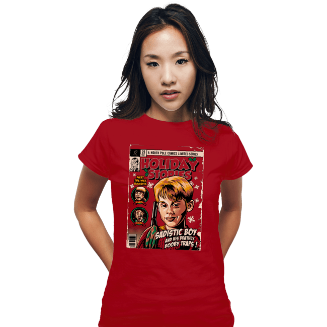 Daily_Deal_Shirts Fitted Shirts, Woman / Small / Red Holiday Stories