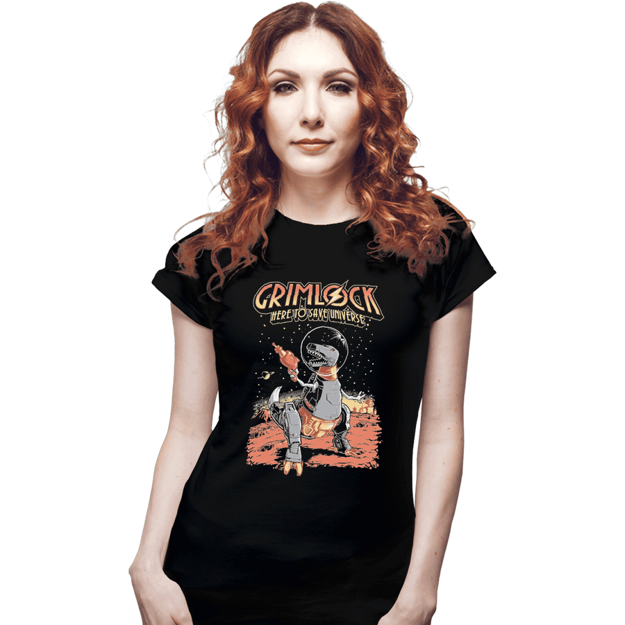Shirts Fitted Shirts, Woman / Small / Black Space Pulp Robot Dinosaur Hero