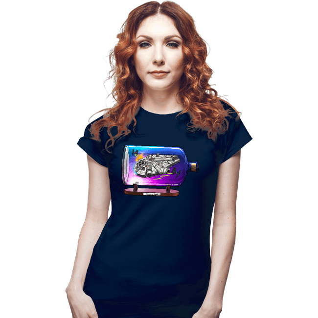 Daily_Deal_Shirts Fitted Shirts, Woman / Small / Navy Spaceship In A Bottle