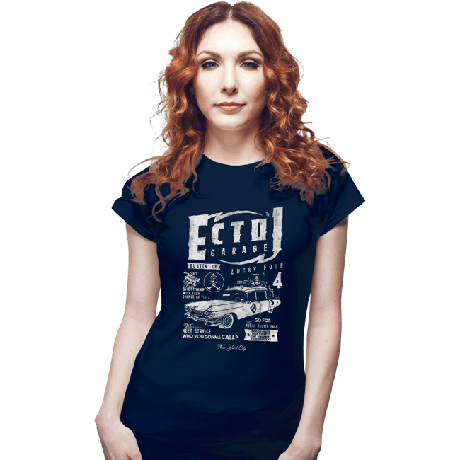 Secret_Shirts Fitted Shirts, Woman / Small / Navy ECTO-1 Garage
