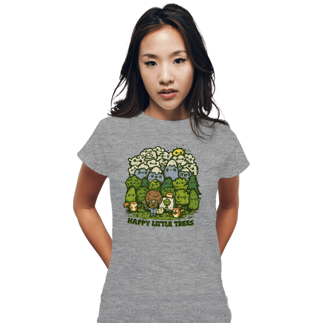 Daily_Deal_Shirts Fitted Shirts, Woman / Small / Sports Grey Happy Trees
