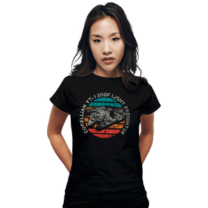 Shirts Fitted Shirts, Woman / Small / Black Retro Millennium Falcon Sun