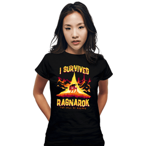 Daily_Deal_Shirts Fitted Shirts, Woman / Small / Black I Survived Ragnarok