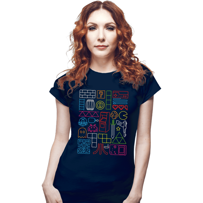 Daily_Deal_Shirts Fitted Shirts, Woman / Small / Navy Nostalgic Doodles