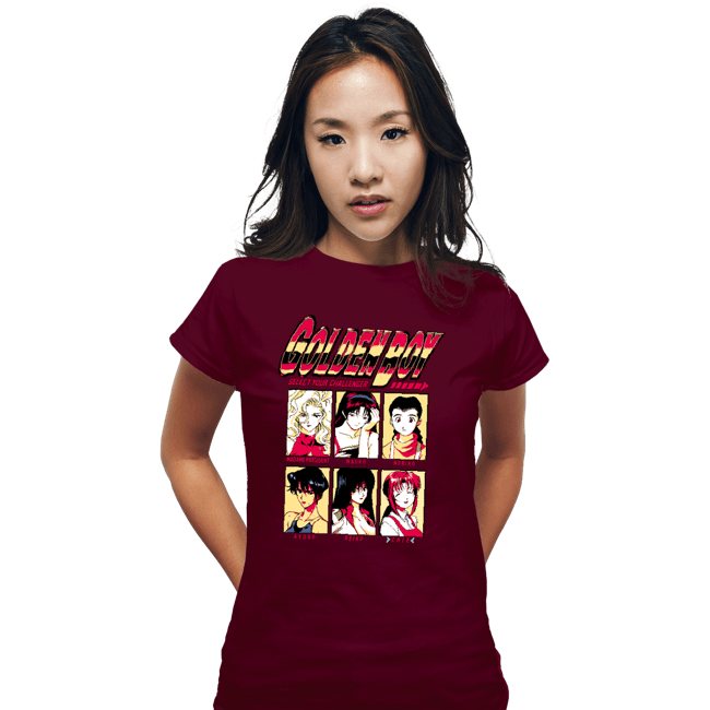 Daily_Deal_Shirts Fitted Shirts, Woman / Small / Maroon Golden Boy