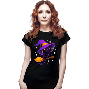 Secret_Shirts Fitted Shirts, Woman / Small / Black Witch Cat