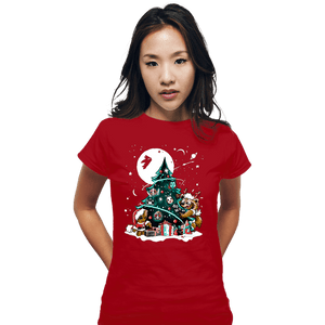 Daily_Deal_Shirts Fitted Shirts, Woman / Small / Red Galaxy Christmas