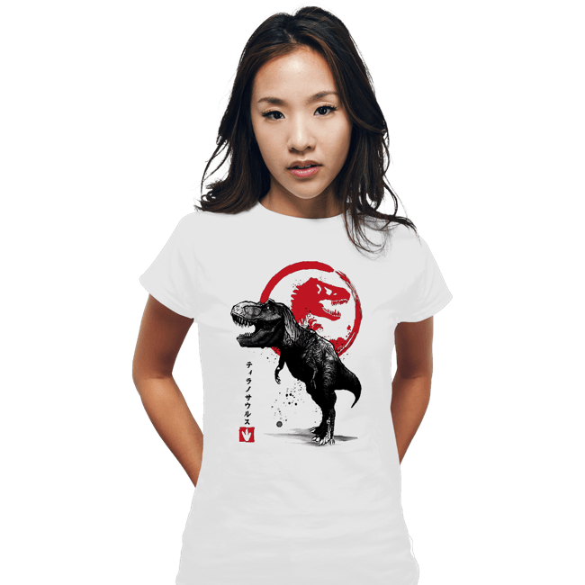 Shirts Fitted Shirts, Woman / Small / White Tyrannosaurus sumi-e halftones