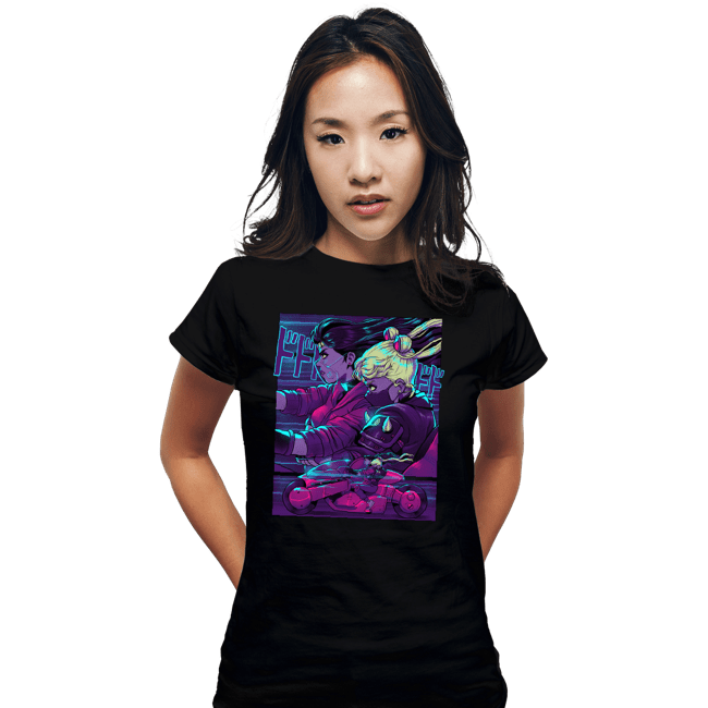 Daily_Deal_Shirts Fitted Shirts, Woman / Small / Black Neon Moon Eclipse On Mars