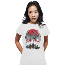 Load image into Gallery viewer, Shirts Fitted Shirts, Woman / Small / White Fire Pteranodon Attack Sumi-e
