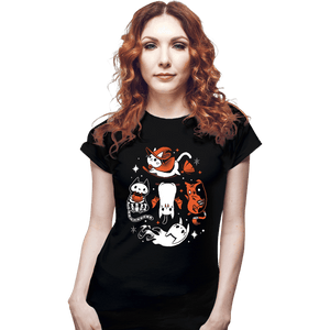 Daily_Deal_Shirts Fitted Shirts, Woman / Small / Black Spooky Kitty Crew