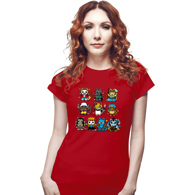 Daily_Deal_Shirts Fitted Shirts, Woman / Small / Red Pirate Kittens