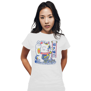 Shirts Fitted Shirts, Woman / Small / White Lucky Cat Coffee Shop