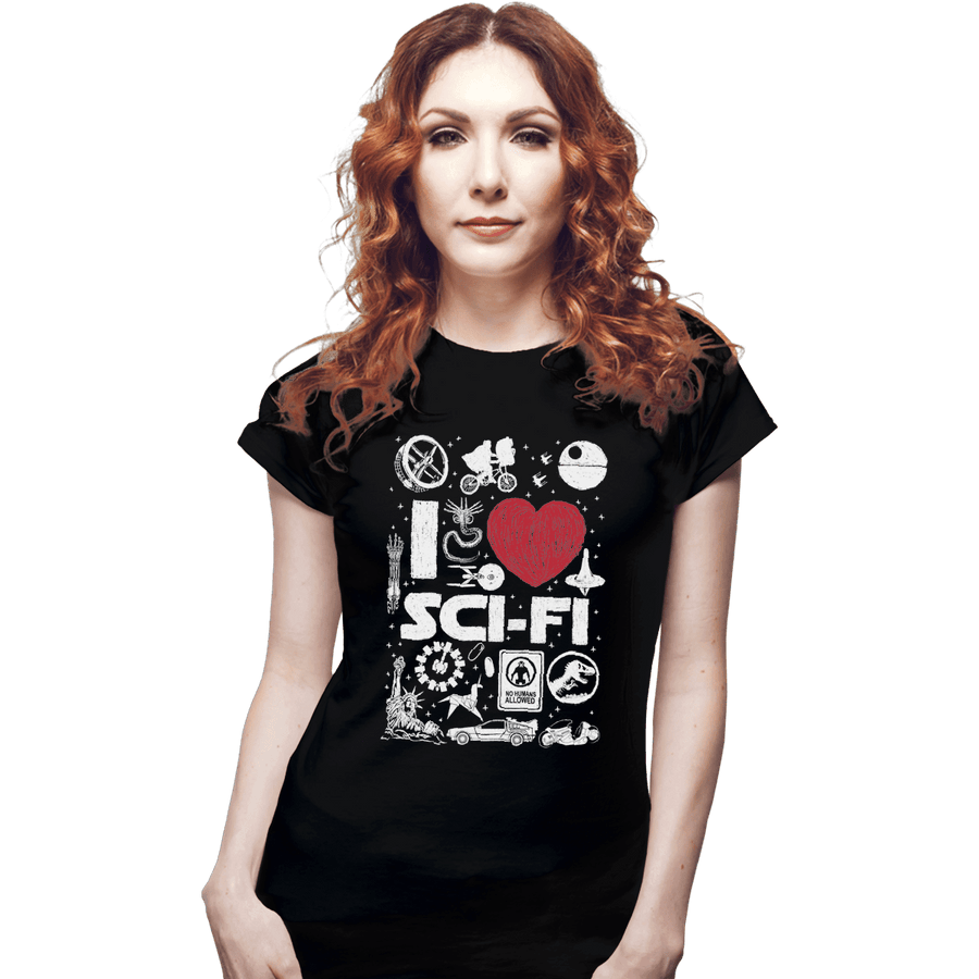 Shirts Fitted Shirts, Woman / Small / Black I Love Sci-Fi