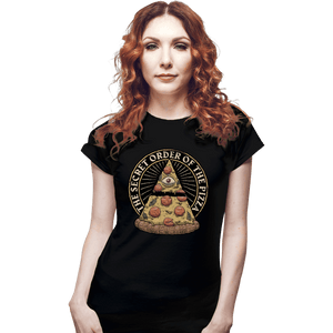Daily_Deal_Shirts Fitted Shirts, Woman / Small / Black Secret Order Of The Pizza