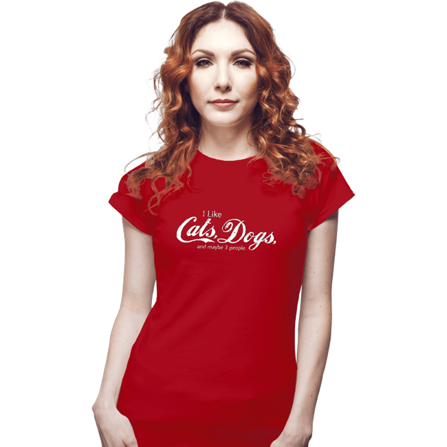 Shirts Fitted Shirts, Woman / Small / Red I Like Cats, Dogs, And Maybe 3 People