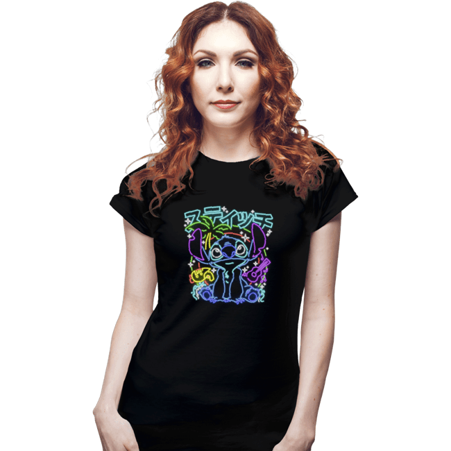 Daily_Deal_Shirts Fitted Shirts, Woman / Small / Black Stitch Neon