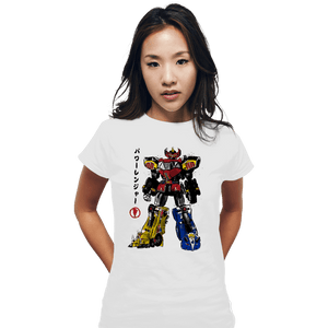 Daily_Deal_Shirts Fitted Shirts, Woman / Small / White Mighty Morphin Megazord Sumi-e