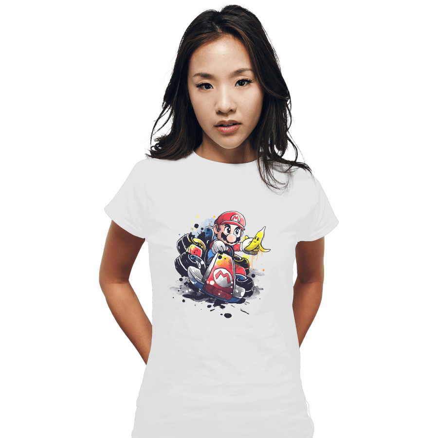 Shirts Fitted Shirts, Woman / Small / White Go Kart Watercolor