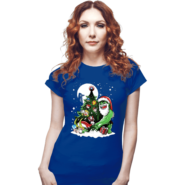 Daily_Deal_Shirts Fitted Shirts, Woman / Small / Royal Blue Puny God Christmas