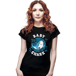 Shirts Fitted Shirts, Woman / Small / Black Cute Baby Shark