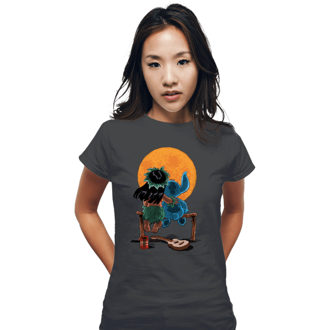 Daily_Deal_Shirts Fitted Shirts, Woman / Small / Charcoal Alien And Girl Gazing At The Moon