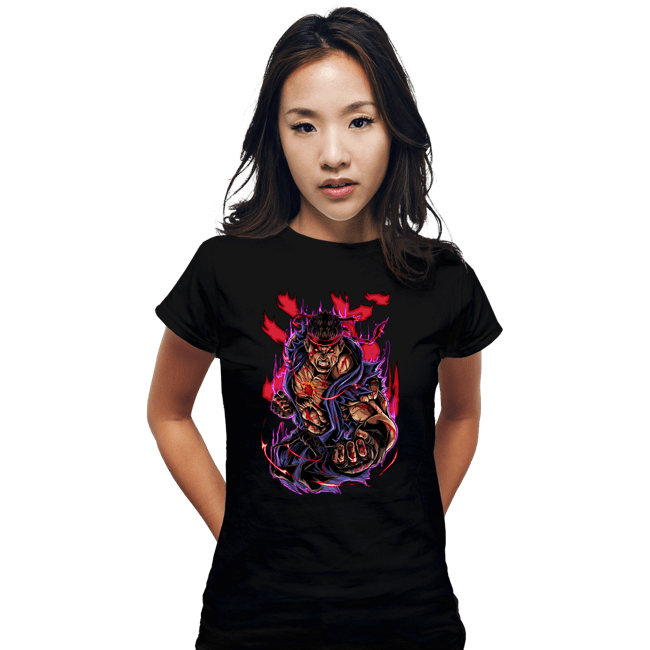Daily_Deal_Shirts Fitted Shirts, Woman / Small / Black Evil Ryu Fighter