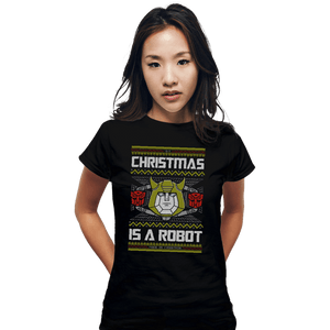 Shirts Fitted Shirts, Woman / Small / Black Christmas Is A Robot