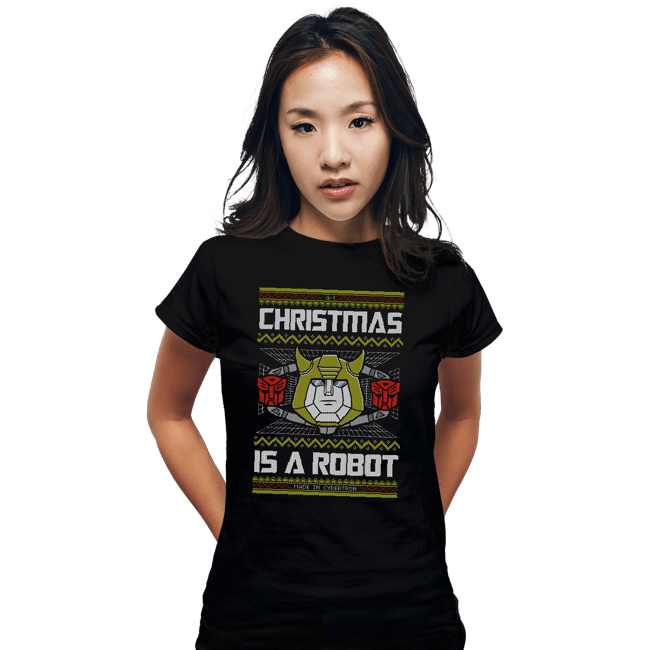 Shirts Fitted Shirts, Woman / Small / Black Christmas Is A Robot