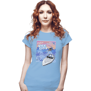 Shirts Fitted Shirts, Woman / Small / Powder Blue Greetings From Vice City