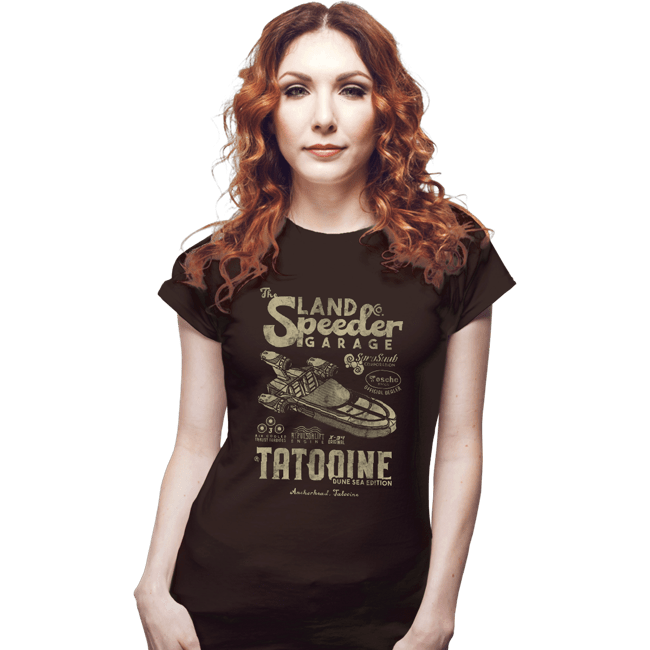 Daily_Deal_Shirts Fitted Shirts, Woman / Small / Black Land Speeder Garage