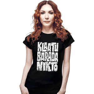 Daily_Deal_Shirts Fitted Shirts, Woman / Small / Black Klaatu Barada Nikto!