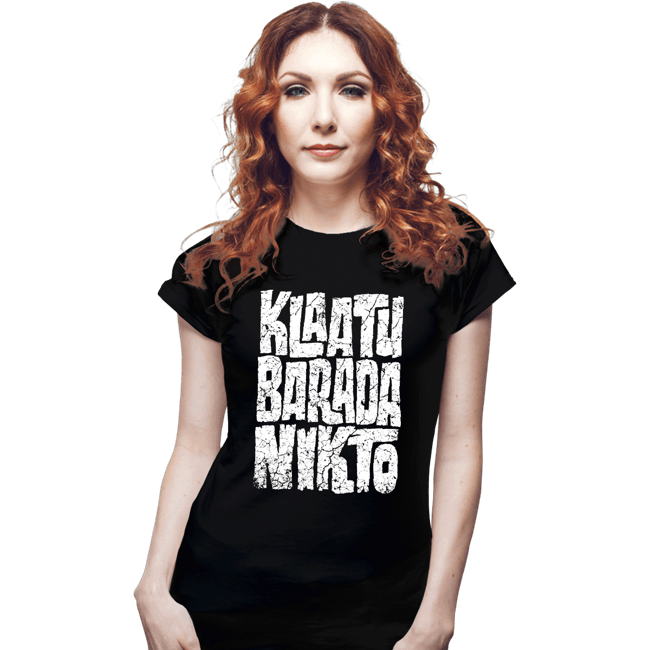 Daily_Deal_Shirts Fitted Shirts, Woman / Small / Black Klaatu Barada Nikto!