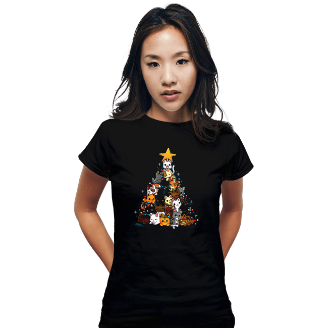 Daily_Deal_Shirts Fitted Shirts, Woman / Small / Black Christmas Kittens