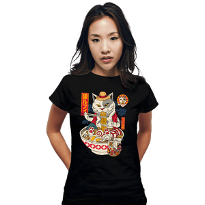 Daily_Deal_Shirts Fitted Shirts, Woman / Small / Black Ramen Cat Pirate