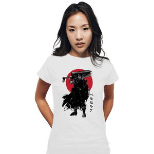Daily_Deal_Shirts Fitted Shirts, Woman / Small / White Black Swordsman Sumi-e