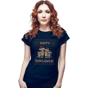 Daily_Deal_Shirts Fitted Shirts, Woman / Small / Navy Happy Howlidays