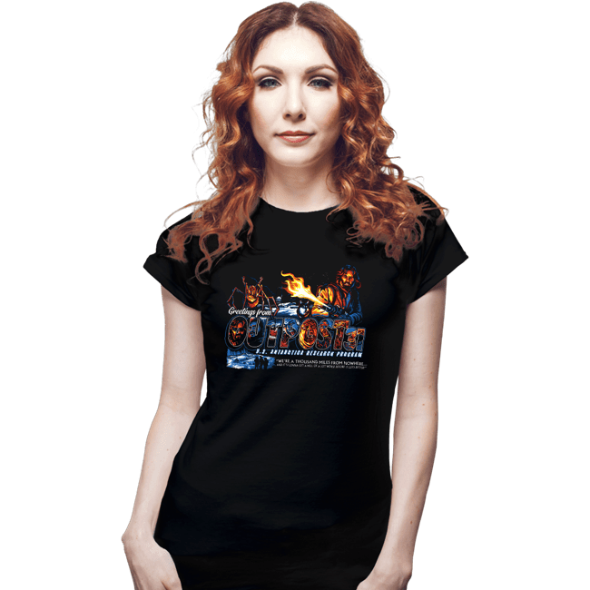 Daily_Deal_Shirts Fitted Shirts, Woman / Small / Black Greetings From Outpost 31