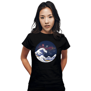 Daily_Deal_Shirts Fitted Shirts, Woman / Small / Black Surfing The Great Wave