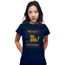 Load image into Gallery viewer, Daily_Deal_Shirts Fitted Shirts, Woman / Small / Navy Meowy Catmas
