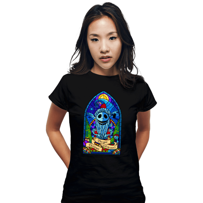 Daily_Deal_Shirts Fitted Shirts, Woman / Small / Black Stained Glass Xmas