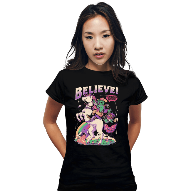 Daily_Deal_Shirts Fitted Shirts, Woman / Small / Black Believe!