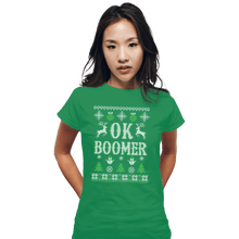 Load image into Gallery viewer, Shirts Fitted Shirts, Woman / Small / Irish Green OK Zoomer Ugly Christmas Sweater
