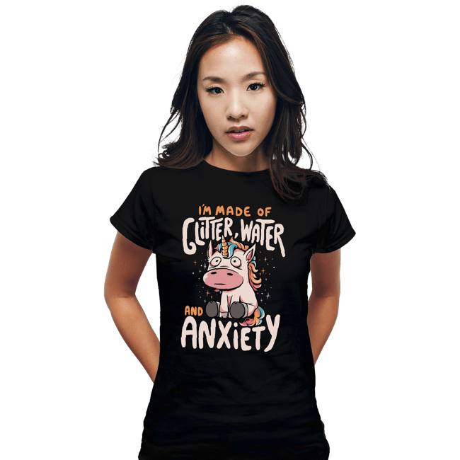 Daily_Deal_Shirts Fitted Shirts, Woman / Small / Black I'm Made Of Glitter, Water, And Anxiety