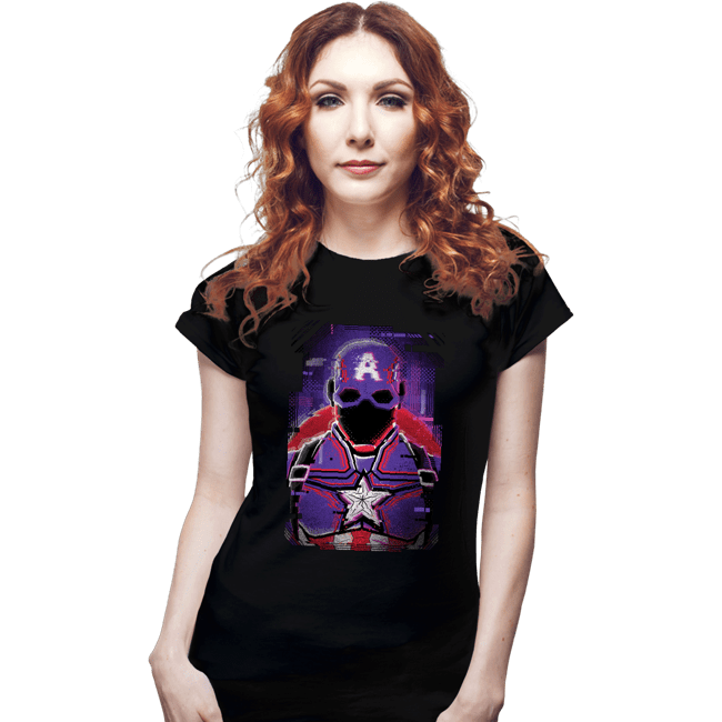 Shirts Fitted Shirts, Woman / Small / Black Glitch Captain America