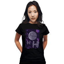 Load image into Gallery viewer, Daily_Deal_Shirts Fitted Shirts, Woman / Small / Black Pixel Death Star
