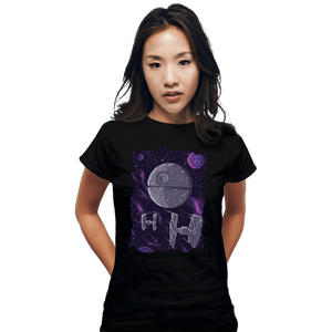 Daily_Deal_Shirts Fitted Shirts, Woman / Small / Black Pixel Death Star