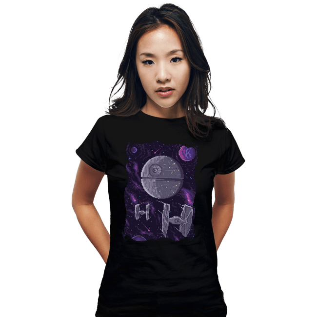 Daily_Deal_Shirts Fitted Shirts, Woman / Small / Black Pixel Death Star
