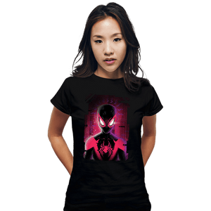 Daily_Deal_Shirts Fitted Shirts, Woman / Small / Black Glitch Miles Spider